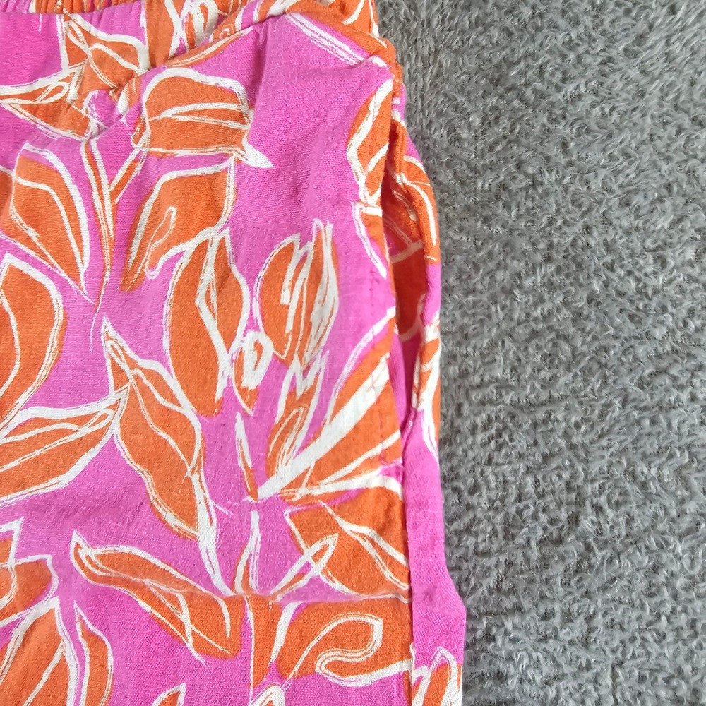 Sincerely Jules Pink Orange Tropical Leaf Print Linen Blend Wide Leg Pants 12 - Picture 9 of 9